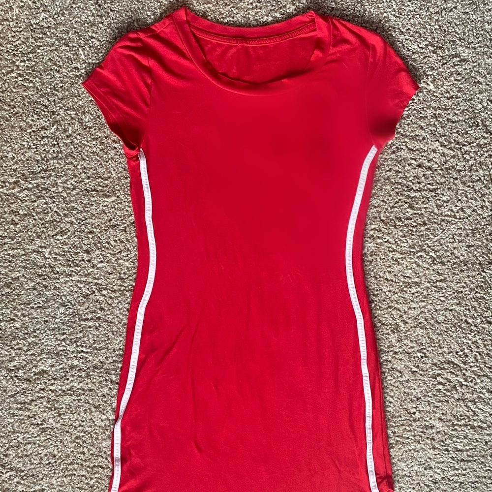 Red T-Shirt Dress With White Stripes